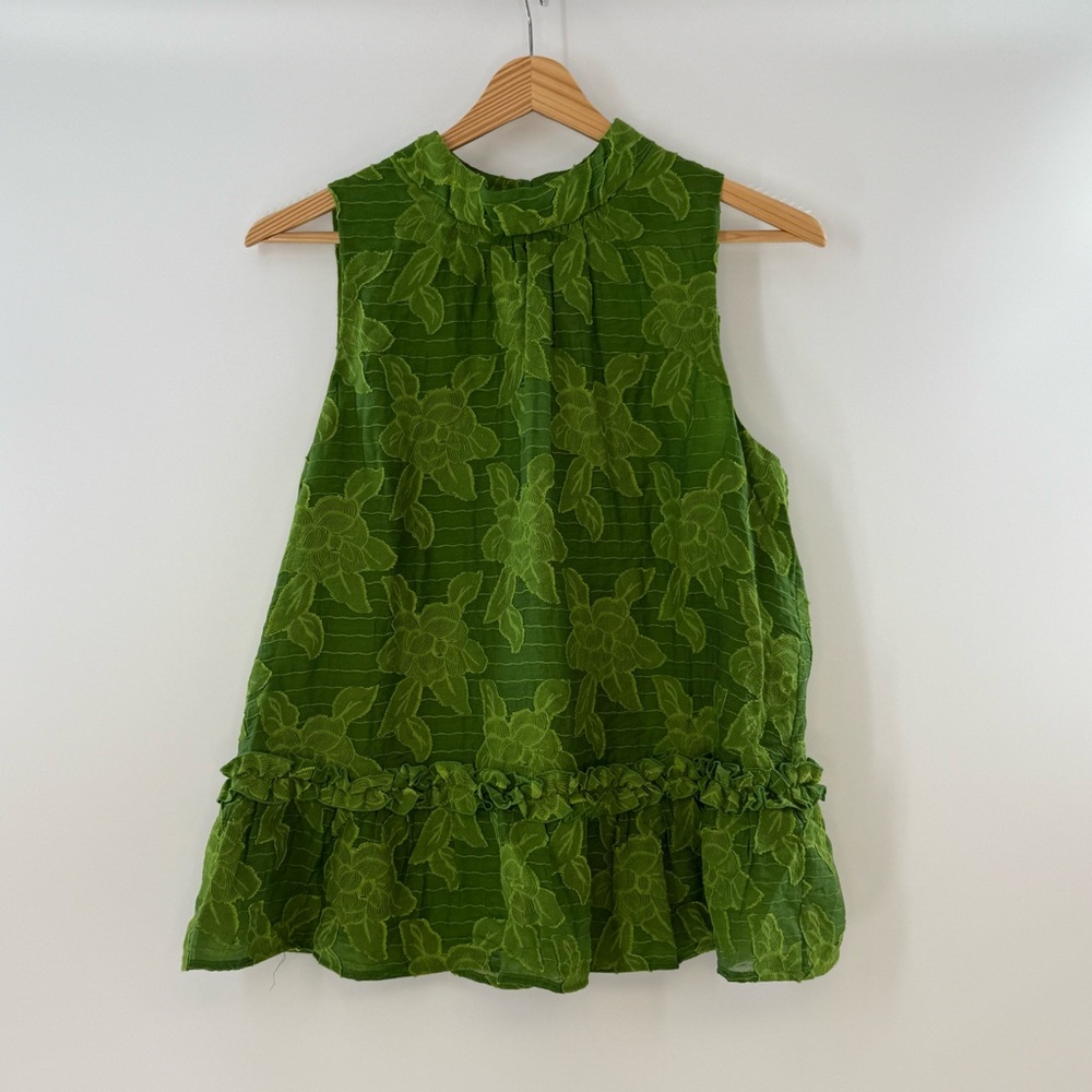 Anthropologie Maeve Savannah Sleeveless Swing Top Green Floral Size 6